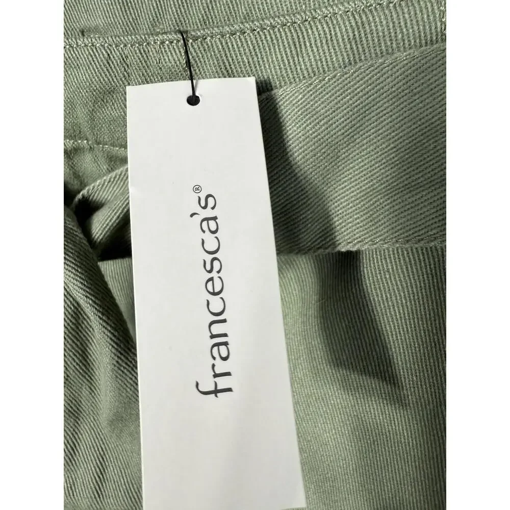 Harper Heritage Mini Skirt Sz XS Green Denim Cotton Belt Bow Pockets Boho Belted